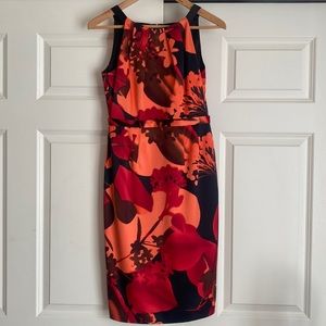TAHARI Floral Satin Sheath Pencil Style Dress